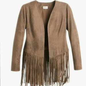 Chico's Woodstock Fringe Jacket Brown Tan Sz 0 S